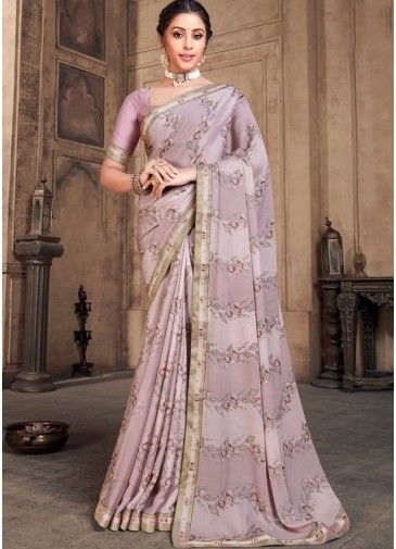Purple Classic Style Saree In Floral Print