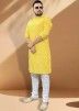 Yellow Printed Kurta Pajama In Cotton