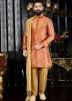 Traditional Indian Mens Clothing: Buy Readymade Golden Jacquard Wedding Sherwani for Men with Stole