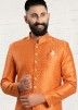 Orange Readymade Embroidered Men's Sherwani In Jacquard