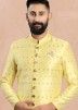 Yellow Readymade Printed Jacquard Men's Sherwani