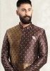 Brown Readymade Woven Printed Sherwani For Men