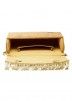 Golden Fringed Velvet Flapover Clutch With Chain Strap