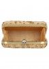 Golden Embroidered Velvet Clutch With Chain Strap