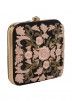 Floral Embroidered Black Silk Square Box Clutch