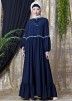 Blue Flared Readymade Side Frilled Abaya