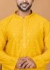 Yellow Readymade Mens Kurta Pajama In Sequins Embellishment