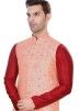 Red Kurta Pajama With Embroidered Nehru Jacket