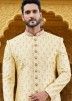 Yellow Art Silk Embroidered Mens Sherwani Set