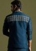 Teal Blue Embroidered Nehru Jacket In Silk