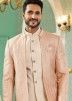 Peach Readymade Mens Art Silk Bandhgala Jodhpuri Jacket