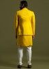 Mens Yellow Embroidered Kurta Pant & Jacket