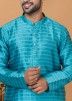 Blue Woven Kurta Pajama In Silk