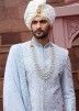 Mens Blue Embroidered Sherwani Set With Stole