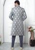 Grey Woven Readymade Mens Jacket Style Jacquard Sherwani