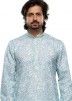 Light Blue Father Son Digital Printed Kurta Pajama In Cotton