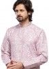 Light Pink Father Son Cotton Kurta Pajama In Digital Print