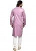 Mauve Pink Printed Father Son Kurta Pajama In Art Silk