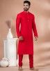 Readymade Red Mens Plain Kurta Pajama 