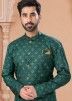 Green Embroidered Readymade Mens Silk Sherwani Set