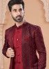 Maroon Readymade Embroidered Mens Jacket Style Sherwani 