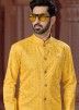 Yellow Embroidered Readymade Sherwani Set In Art Silk