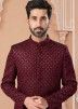Maroon Readymade Embroidered Mens Jacquard Sherwani 