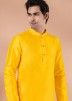 Bright Yellow Readymade Plain Dupion Silk Mens Kurta Pajama