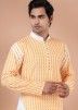 Yellow Readymade Printed Mens Indowestern Kurta Pajama 