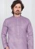 Purple Plain Readymade Cotton Mens Kurta Pajama