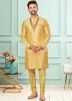 Yellow Mens Kurta Pajama & Woven Nehru Jacket
