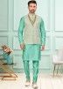 Mint Green Kurta Pajama & Woven Nehru Jacket