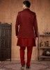 Red Readymade Mens Silk Indowestern Sherwani & Jacket