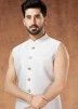 White Readymade Mens Silk Sherwani & Jacket In Indowestern