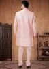 Light Pink Readymade Mens Silk Sherwani & Jacket In Indowestern