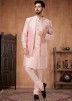 Light Pink Readymade Mens Silk Sherwani & Jacket In Indowestern