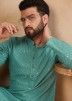 Turquoise Embroidered Mens Kurta In Rayon