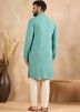 Turquoise Embroidered Mens Kurta In Rayon