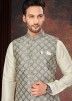 Cream Woven Kurta Pajama With Nehru Jacket
