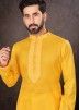 Readymade Plain Mens Cotton Kurta Pajama In Yellow