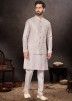 Off White Readymade Mens Dupion Silk Kurta Pajama & Nehru Jacket