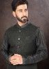 Black Readymade Nehru Jacket Style Mens Kurta Pajama In Dupion Silk