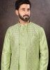 Green Dupion Silk Mens Readymade Nehru Jacket And Kurta Pajama