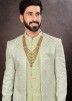 Pastel Green Mens Embroidered Readymade Jacket Style Sherwani 