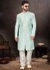 Readymade Plain Mens Art Silk Sherwani Suit In Ice Blue