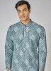 Blue Readymade Mens Digital Printed Kurta Pajama In Dupion Silk