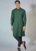 Green Embroidered Readymade Cotton Mens Kurta Pajama