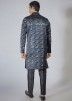 Blue Readymade Mens Digital Printed Sherwani Suit In Silk
