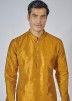 Yellow Embroidered Readymade Cotton Mens Kurta Pajama