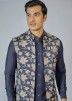 Blue Readymade Mens Nehru Jacket & Kurta Pajama In Silk